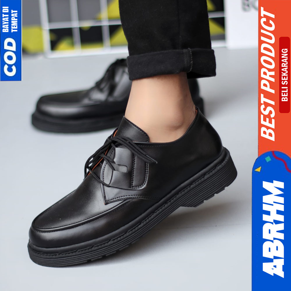 ABRHM Sepatu Formal Docmart Low Boots Tali Hitam Pantofel Kerja Pria