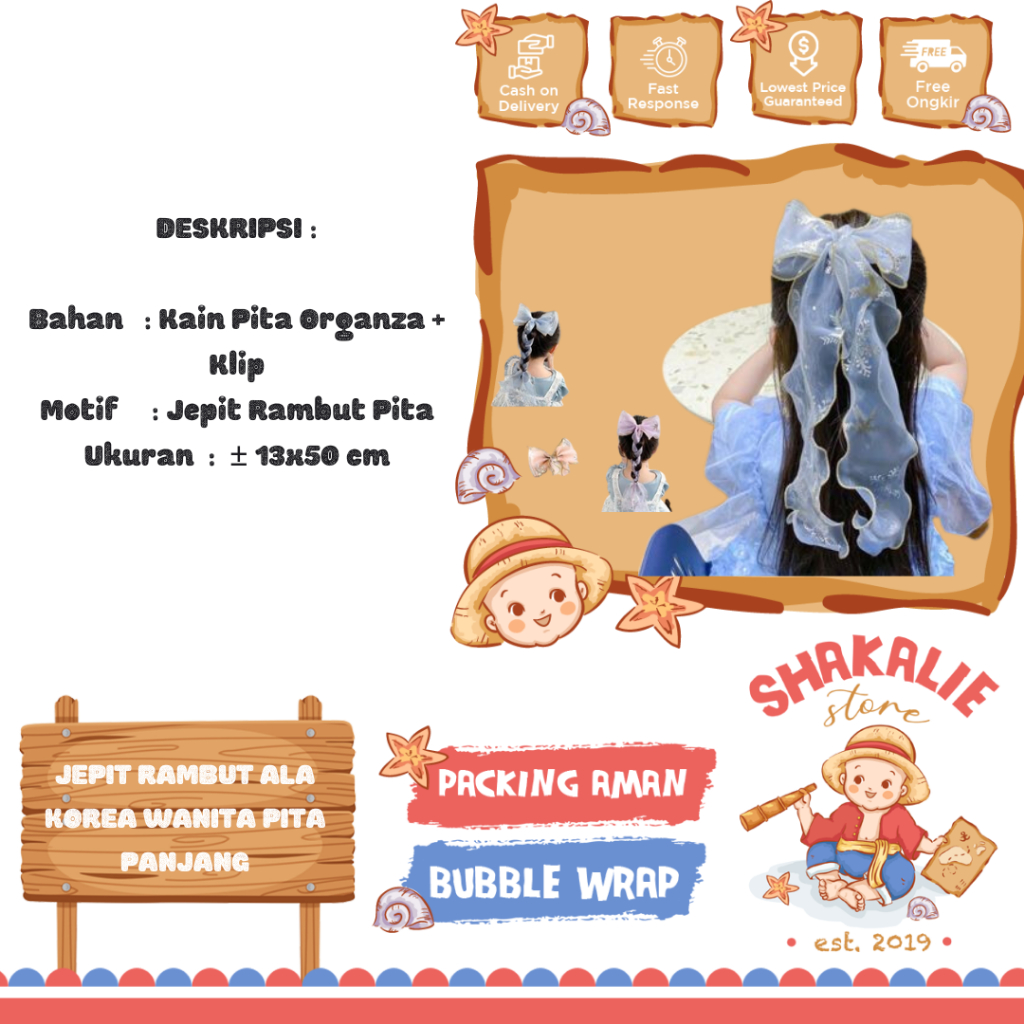 Jepit Rambut Korea Pita Untuk Wanita Ikat Rambut Pita Panjang ala Korea Aksesoris Rambut Import