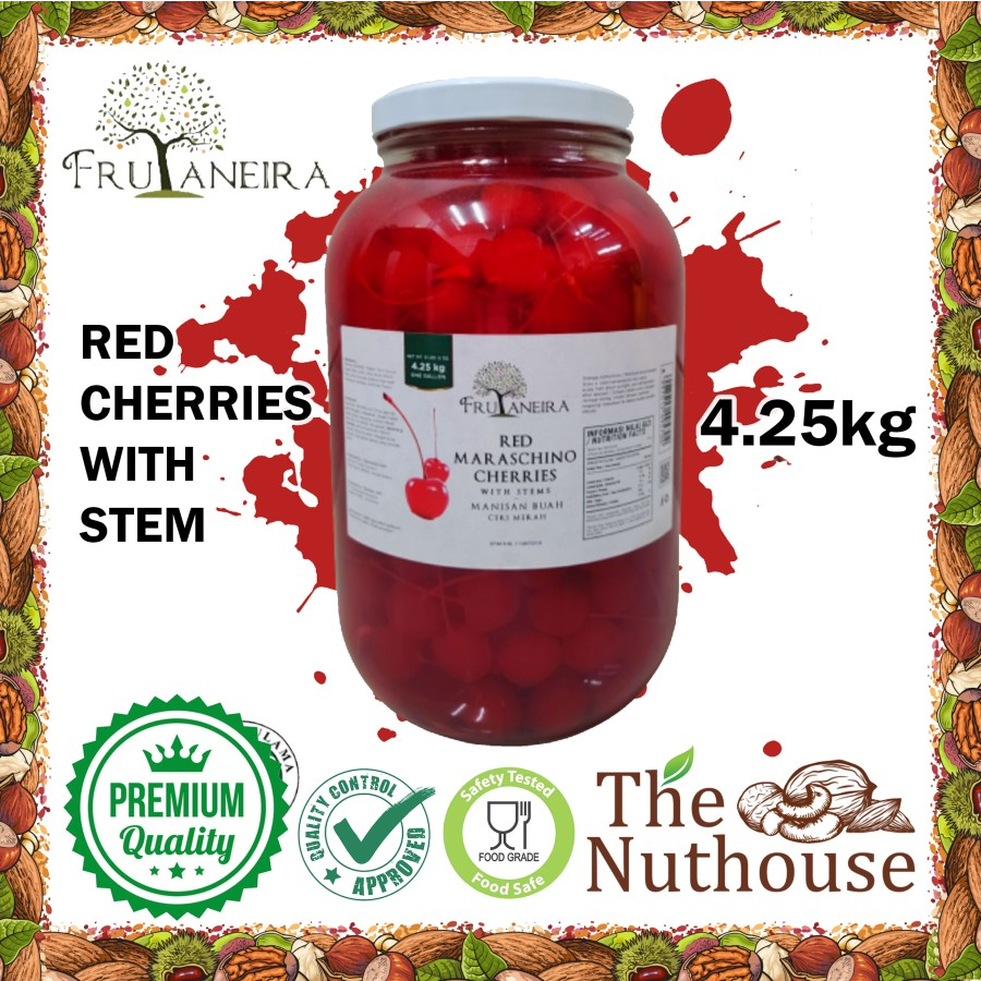 Green / Red Maraschino Cherries with Stem [Buah Ceri Merah / Hijau Frutaneira Cherry] 4.25kg 1kg 500gr 250gr 100gr