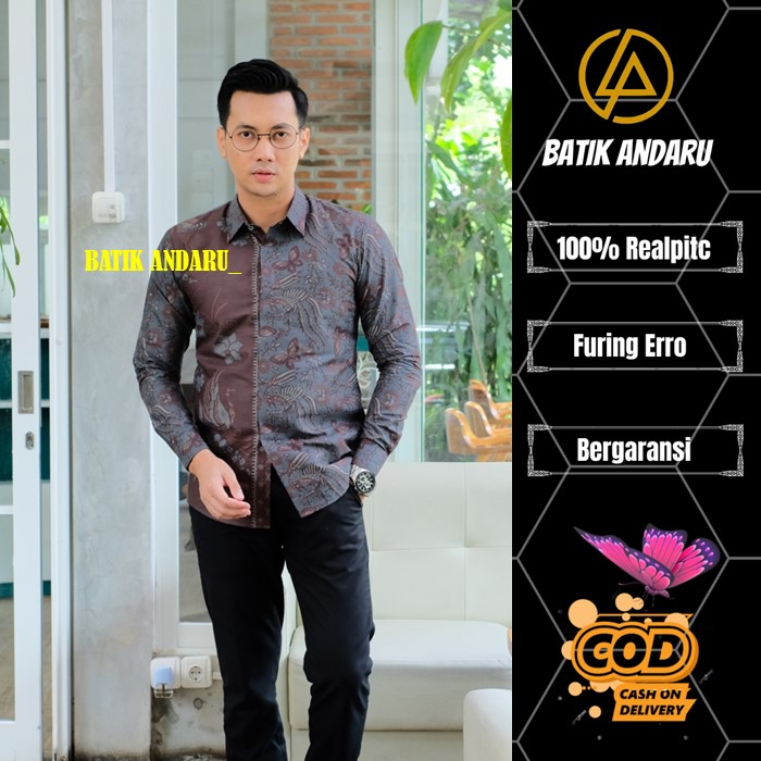 Kemeja Batik Pria Slimfit Lengan Panjang Modern Full Furing Premium Bahan Katun Primisima Solo Halus