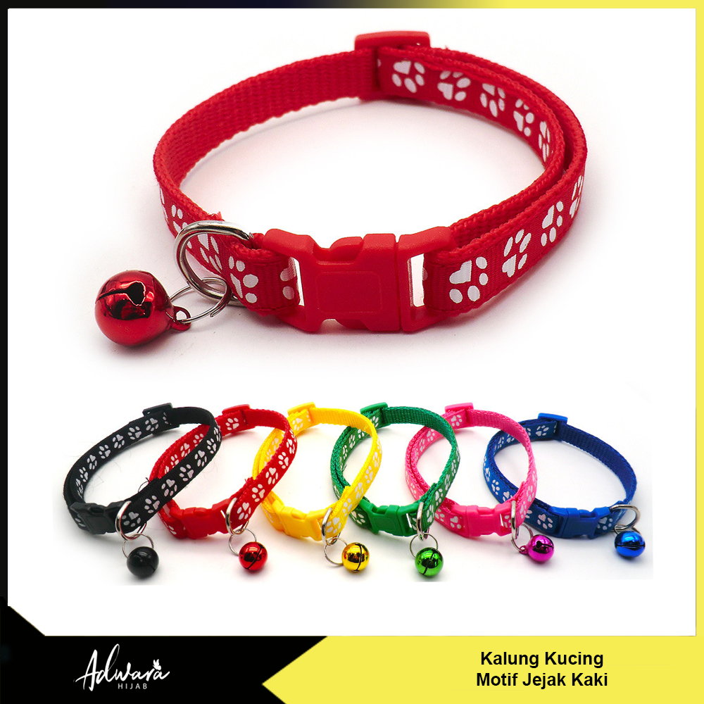 Kalung Kucing Motif Jejak Kaki / Kalung Lonceng Hewan Peliharaan / Aksesoris Leher Hewan