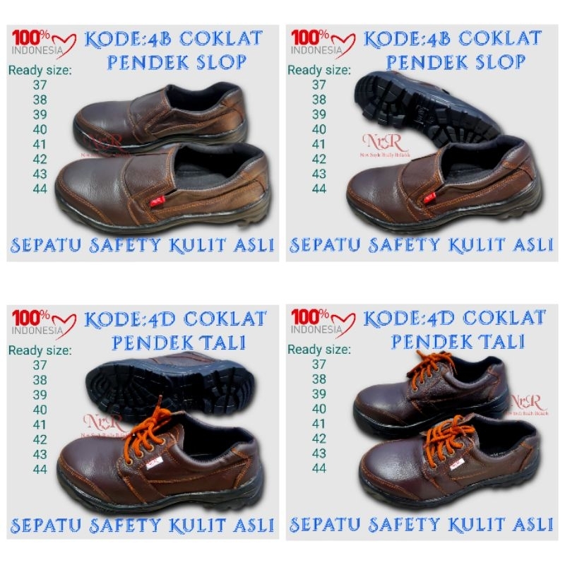 Sepatu safety asli kulit low cut coklat sol karet lentur kerja proyek ujung ada besi