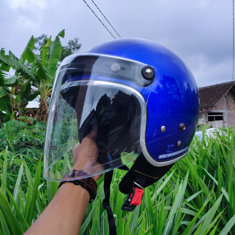 HELM BOGO KACA VENOM RETRO LIST CHROME FULL LEHER TERBARU