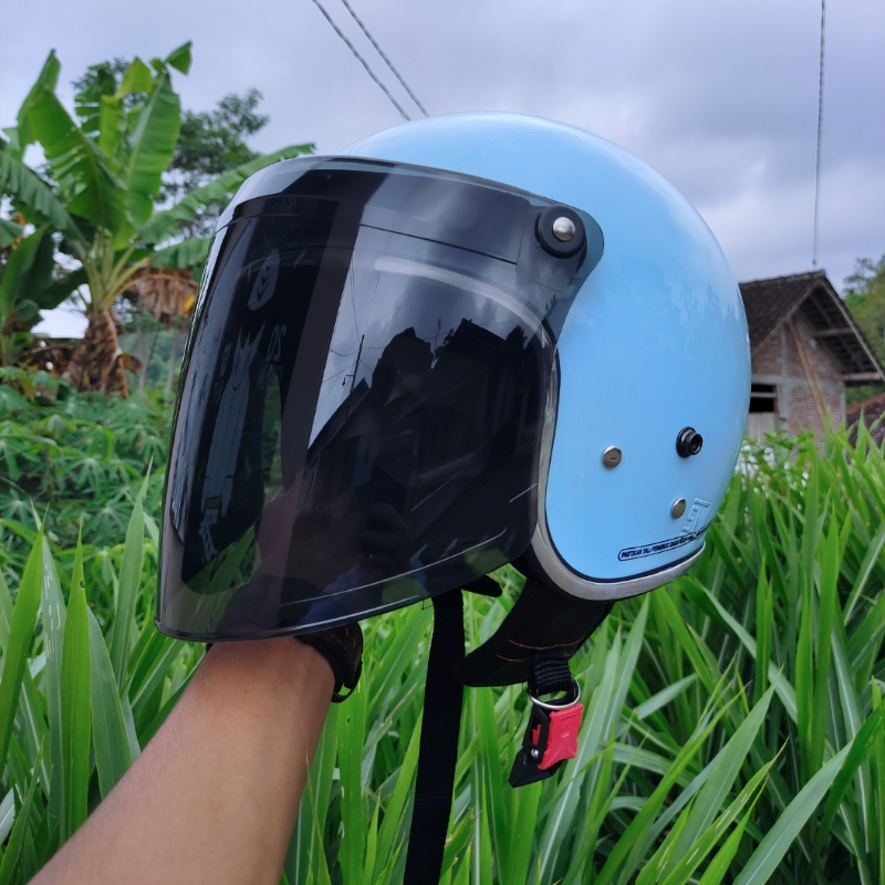 HELM BOGO KACA VENOM RETRO LIST CHROME FULL LEHER TERBARU