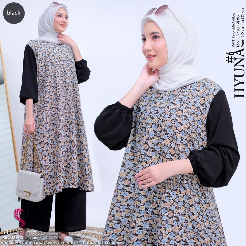 [BARU] SETELAN WANITA MUSLIM JUMBO LD 130 LONG TUNIK KULOT KALUNA • HYUNA SET BY SHOFIYA