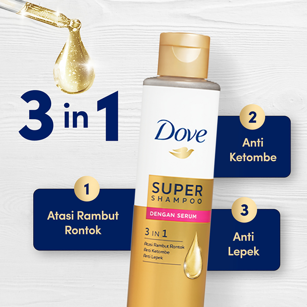 Dove 3 IN 1 SERUM Super Shampoo 125ml - Atasi Rambut Rontok, Ketombe, Rambut Lepek