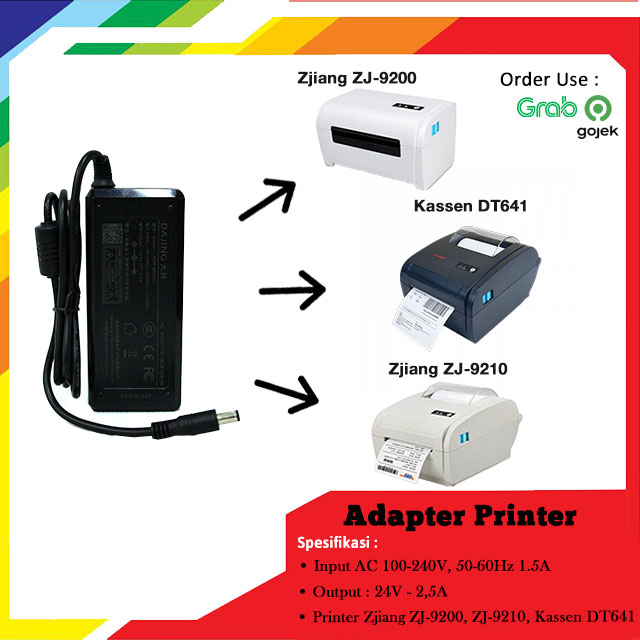 Adaptor Printer 24V 2.5A / 24Volt 2.5 Ampere Adapter Zjiang Kassen ori