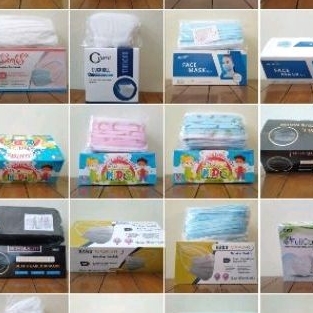 COD Masker Medis 3 Ply/ Face Mask Disposable/ Masker Hijab Biru/ Earloop Hitam
