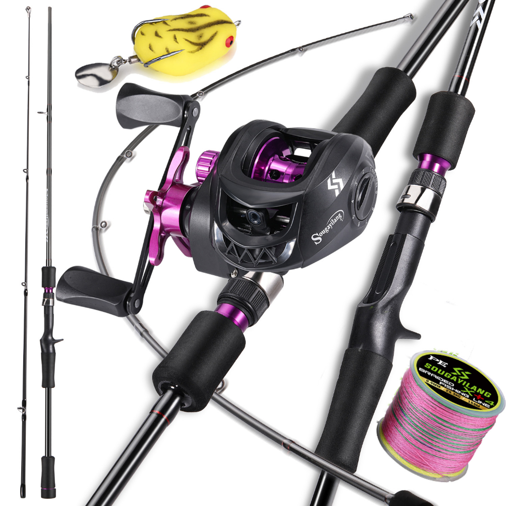 Joran Pancing Set 1.8M 2.1M 2 Sections Fishing Rod With 7.2:1 Gear Ratio Magnetik Baitcasting Fishing Reel Memancing Baris Lure Combo Set Max Drag 10kg