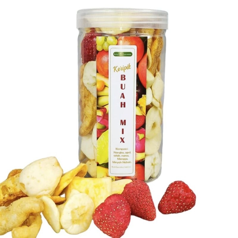 Mix Friuts chips In Jar Premium - Dengan Strawberry - Keripik Buah Mix Toples - Oleh Oleh Malang Batu