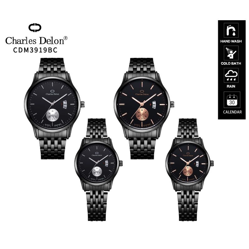 JAM TANGAN CHARLES DELON RANTAI COUPLE TANGGAL AKTIF