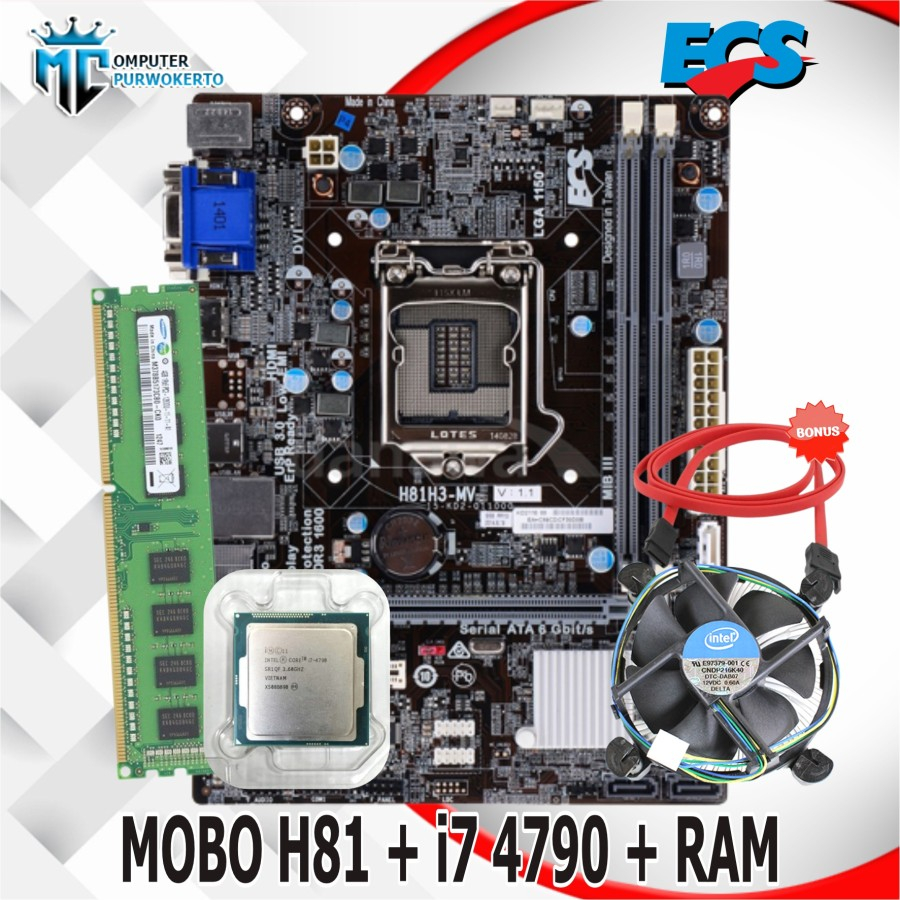 Mainboard H81 Socket 1150 ECS + Core i7 4790 + RAM + SSD + FAN