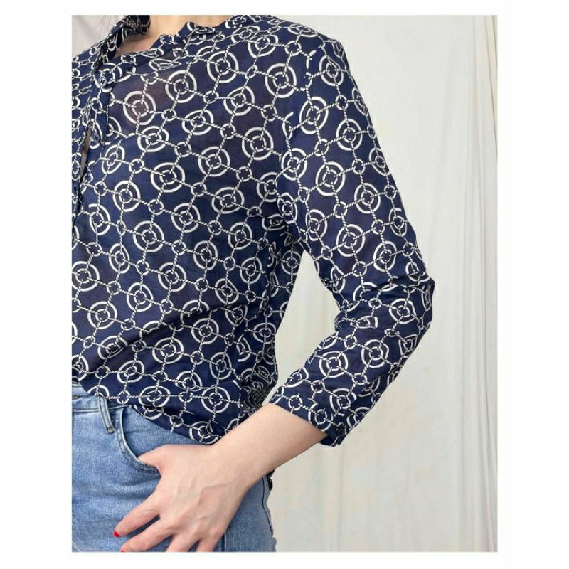 so geometric full print longsleeve blouse