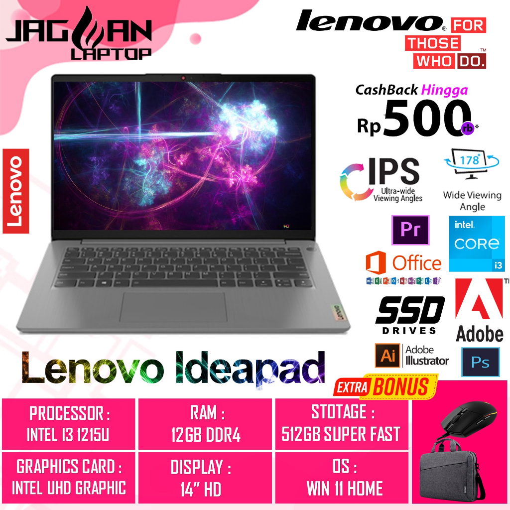 LENOVO IDEAPAD SLIM 1I 14 INTEL I3 1215U 12GB 512GB 14&quot; FP WIN11HOME MURAH