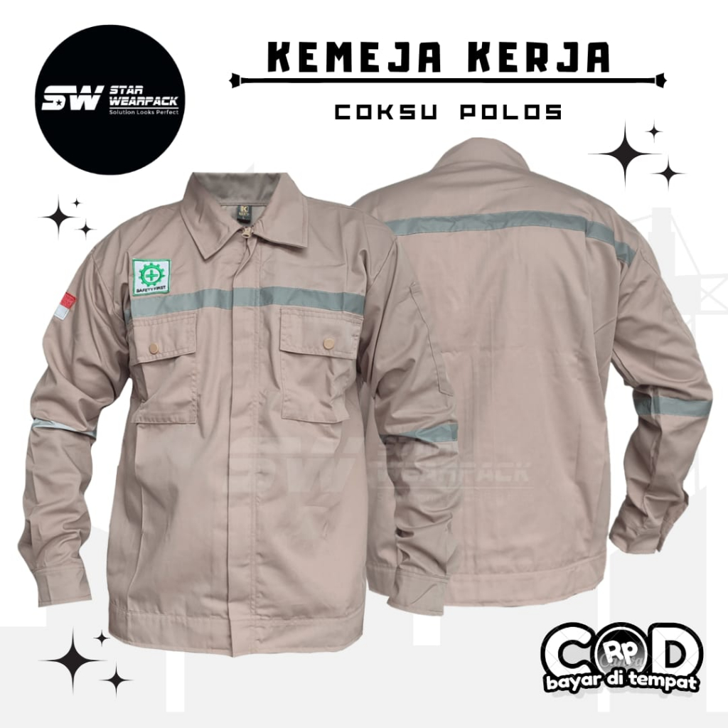 Star Wearpack - Kemeja Kerja Proyek Atasan Lengan Panjang Warna Coksu Polos