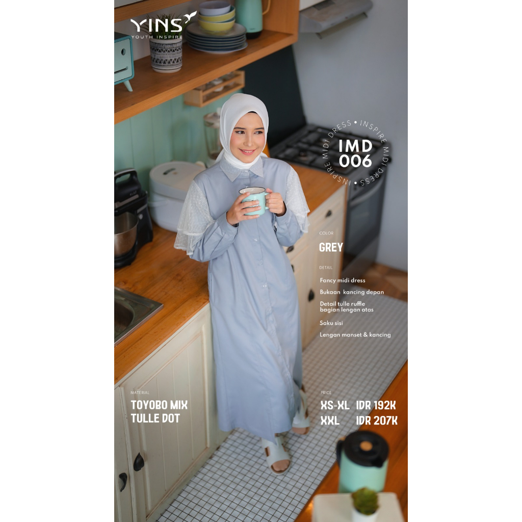 [BISA COD] Inspire Midi Dress IMD 06 Bahan Toyobo mix Tulle Dot Midi Dress Fashion Muslimah Modern by YINS