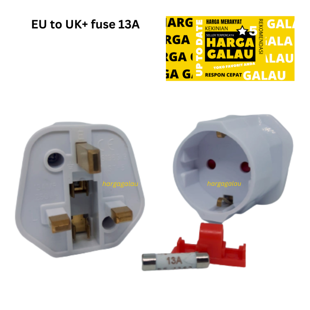 Adaptor Plug EU Indonesia to UK + 13A fuse Protection tipe C ke type G Inggris Malta Malaysia Singapura Hong Kong Bangladesh Bhutan Brunei Darussalam Saudi Arabia Kamboja  Ghana Guyana