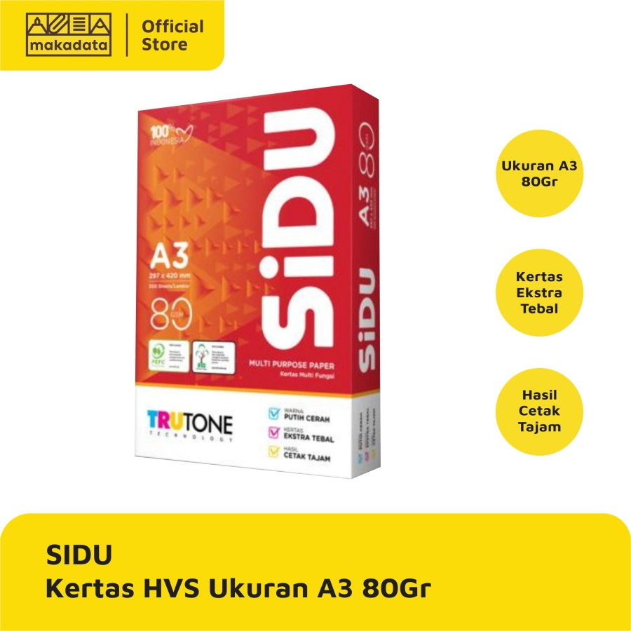 

KERTAS HVS | PRINT | FOTOCOPY SIDU A3 80 GRAM (1 RIM)