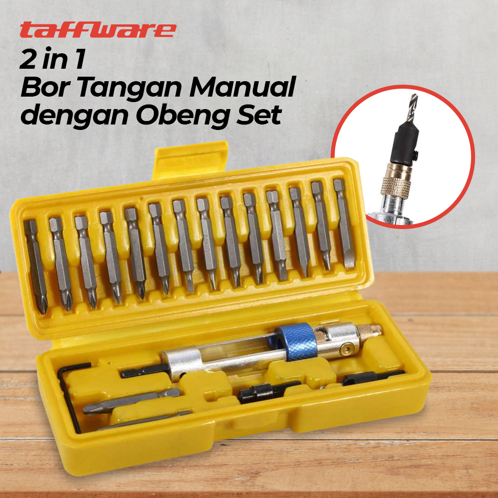 Taffware 2 in 1 Bor Tangan Manual dengan Obeng Set - XF00110 - Yellow