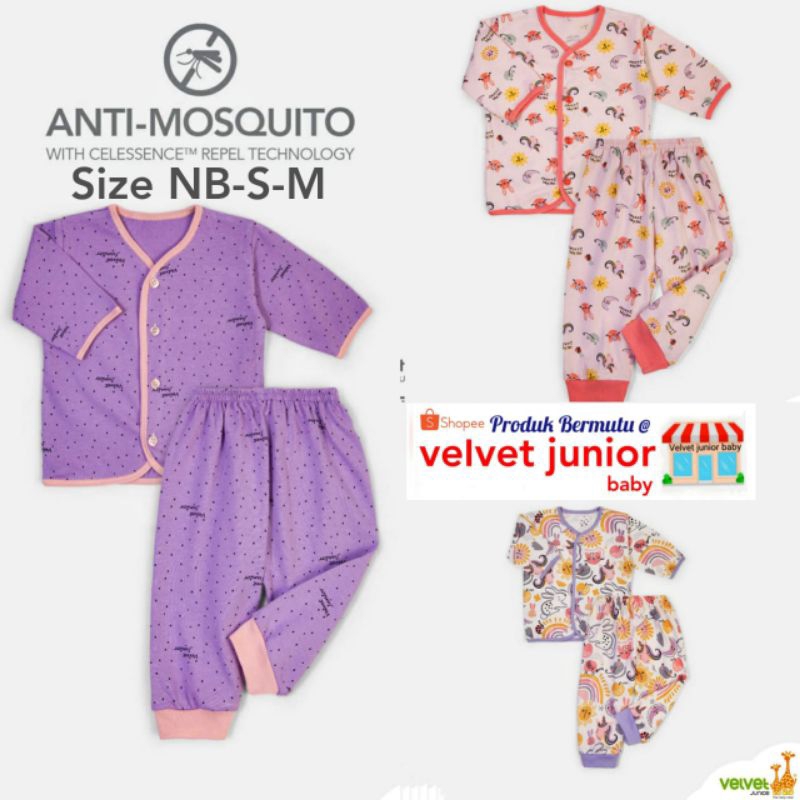 Velvet Junior Baju Bayi Anti Nyamuk Setelan Panjang Kancing Tengah - Girl Series