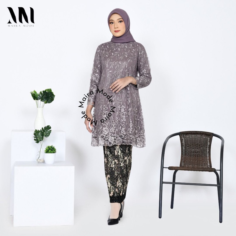 Permata Olshop / Kebaya Tunik Tulle  / Baju Kondangan / Kebaya Modern / Setelan Baju Pesta Kebaya