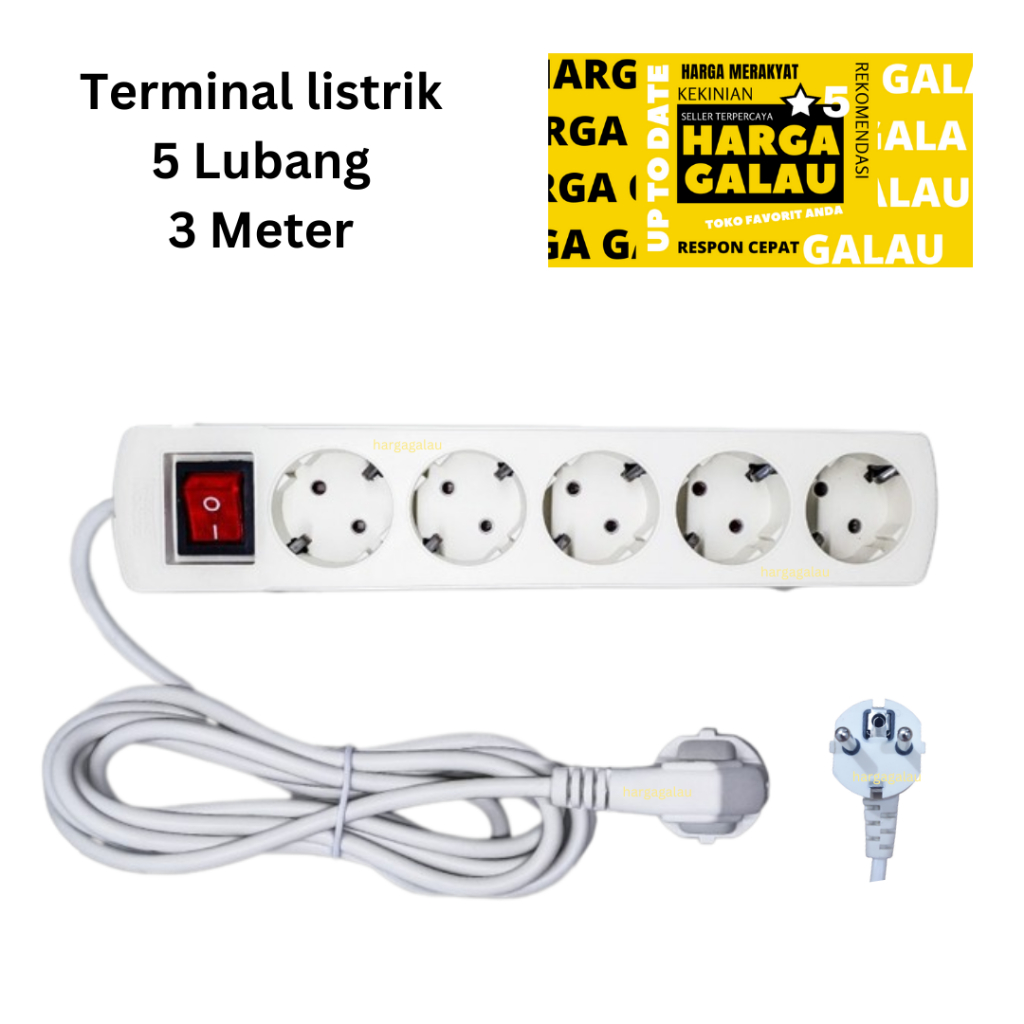 Sambungan Listrik 3 4 5 lubang 2 Meter SNI + on off led Kabel asli tembaga 2M terminal stop kontak multi Arde