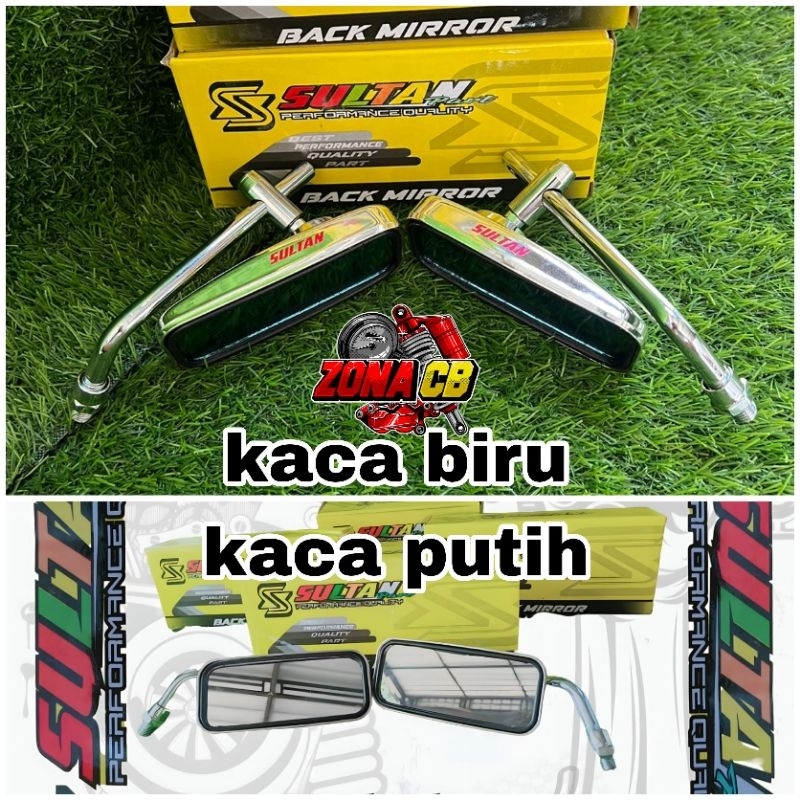 kaca spion kotak copy daytona by sultan part original kaca putih dan biru / spion motor baut 14 hond