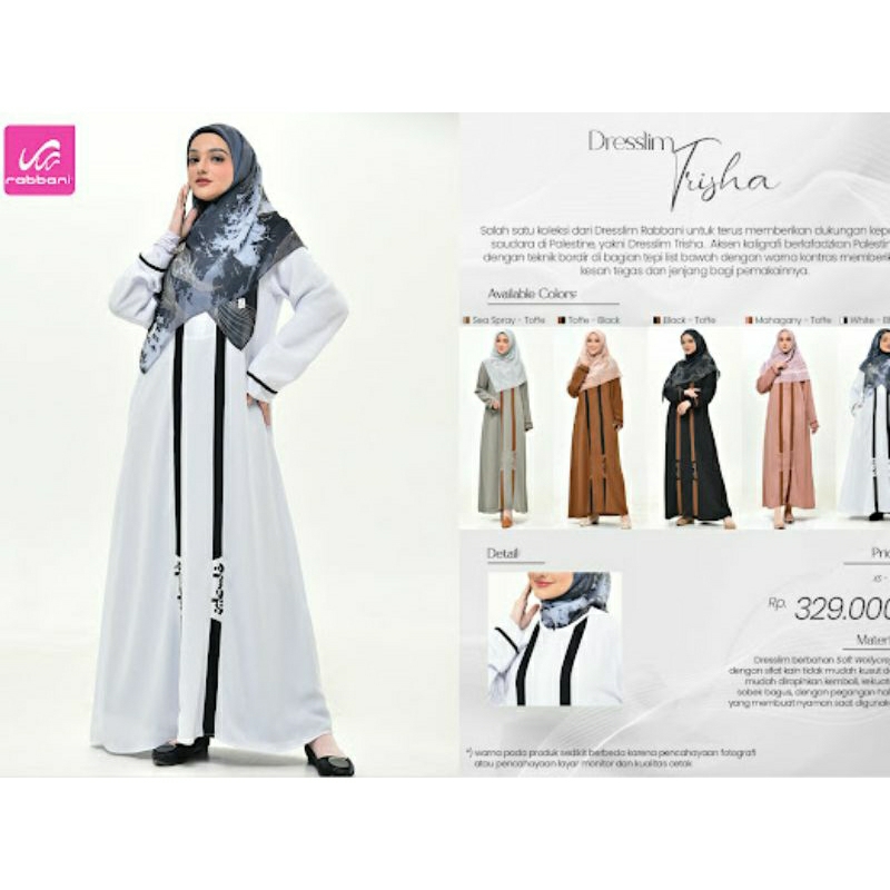 Dresslim Trisha Rabbani - Gamis Trisha Rabbani - Baju Gamis Rabbani - Gamis Putih Rabbani - Dresslim