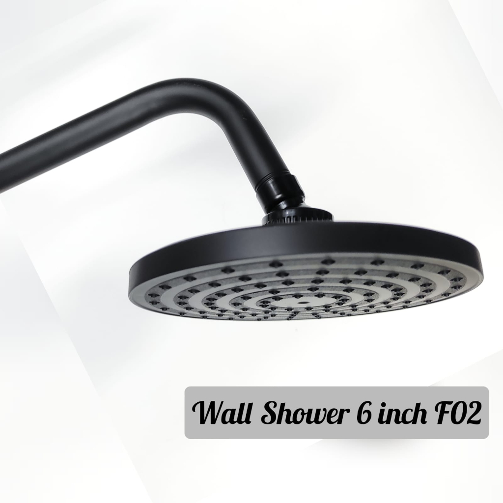 Shower Tembok 6 inch Hitam F02- Wall shower Mandi Black tanam 6inch fiorentino minimalis