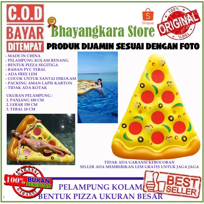 IMPOR BAN PELAMPUNG KOLAM RENANG ANAK DEWASA BENTUK PIZZA BESAR PANJANG BAHAN TEBAL FREE LEM