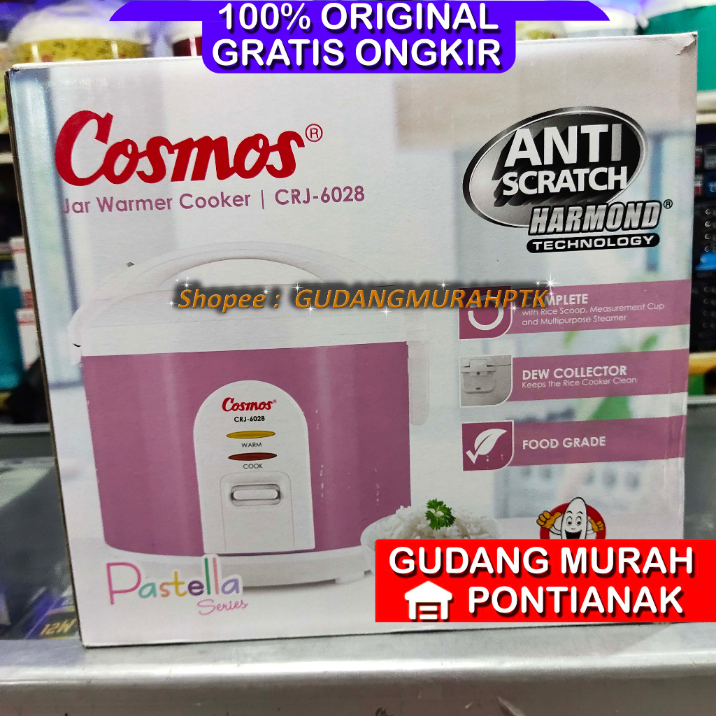 Ricecooker COSMOS CRJ-6028 V HARMOND ANTIGORES WARNA ACAK ANTARA HIJAU / PINK UNGU tidak lengket dan awet Sekaligus menghangatkan Magic Com PENANAK NASI / Rice Cooker Harmond 1.2 Liter (Anti Gores)