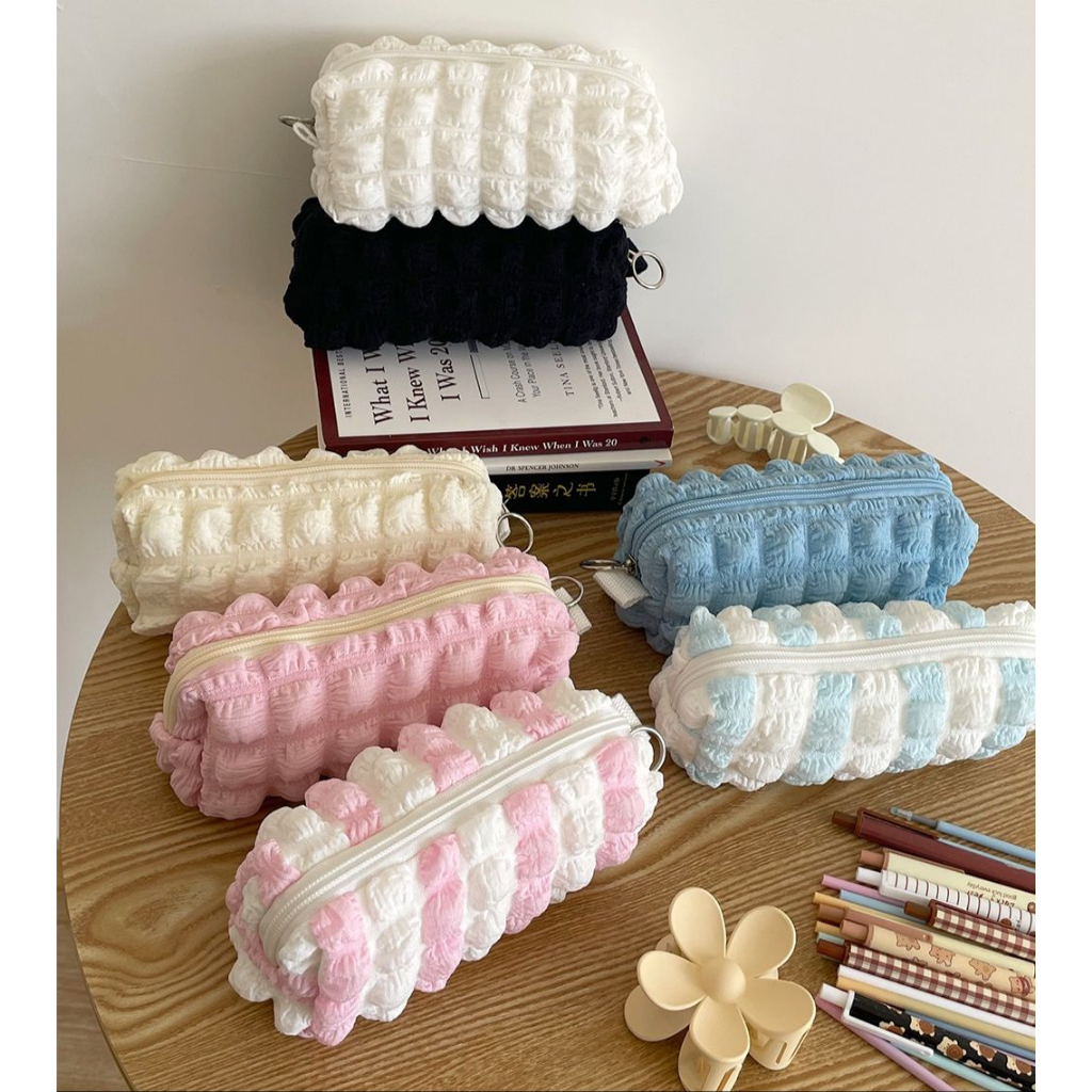 

Crumpled Grid Pencil Case Import / Tempat Pensil Empuk Lembut / Korean Pouch Makeup Import / Tempat