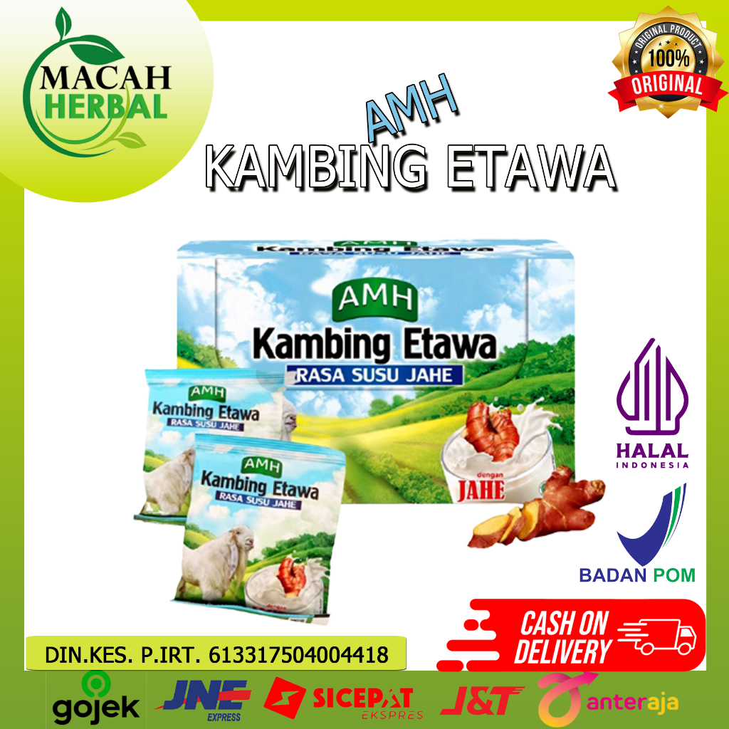 

MACAH HERBAL - SUSU KAMBING ETAWA AMH RASA SUSU JAHE - SUSU KAMBING - 1 BOX ISI 10SACHET ORIGINAL