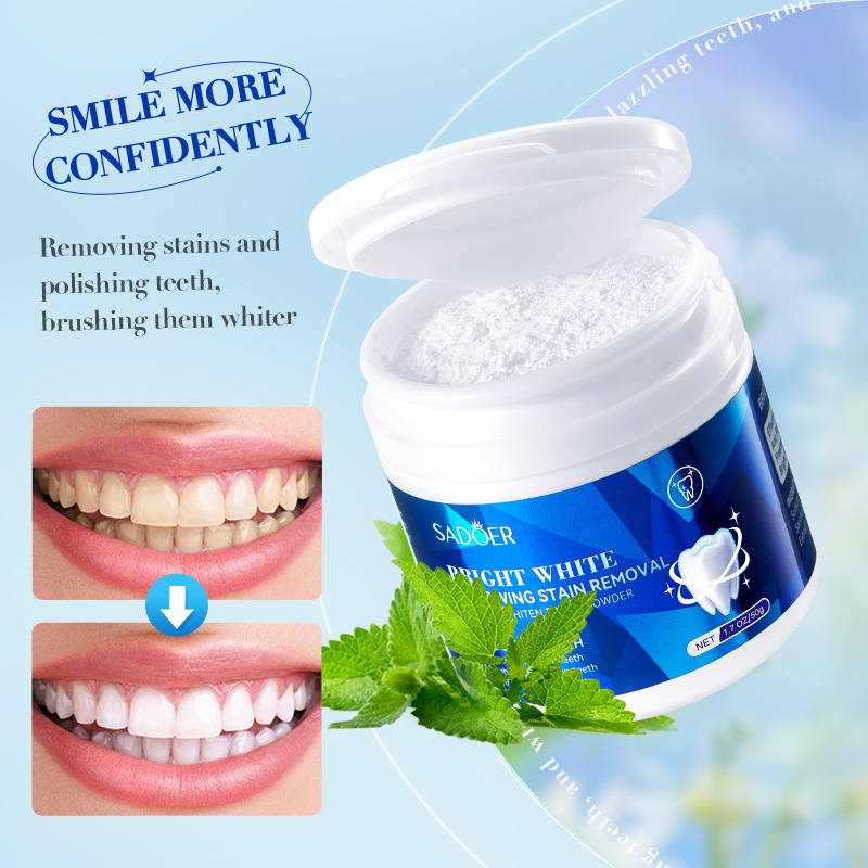 SADOER Teeth Whitening Powder Pemutih Gigi Pasta Gigi Sikat Menghilangkan Noda Pemutih Gigi Bubuk Mutiara Putih 50g