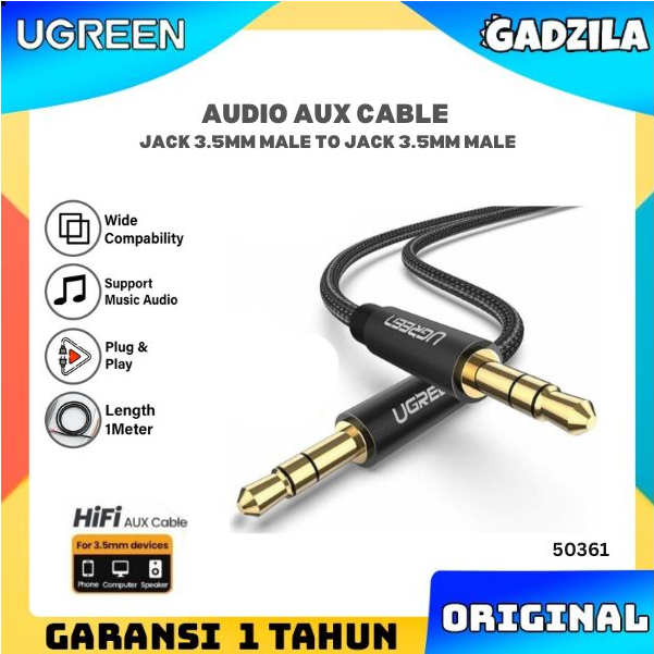 UGREEN Kabel Jack Aux 3.5mm Audio Hi-Fi Stereo Cable Headphone Speaker 50361