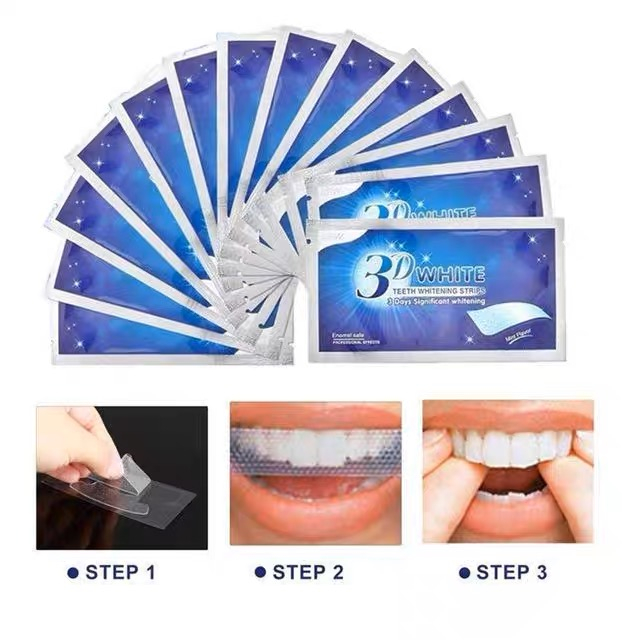 LUCKYMALL CREST 3D PEMUTIH 2 strip/pcs Strip Gel Gigi Whitening Teeth 1 atas 1 bawah 1 SACHET 2 Warna Putih Kebersihan Mulut Hyqiene White