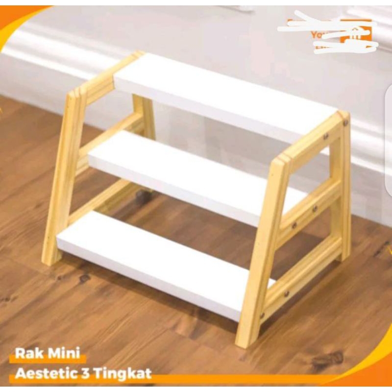 Rak bumbu 3 susun kecil putih kaki kayu