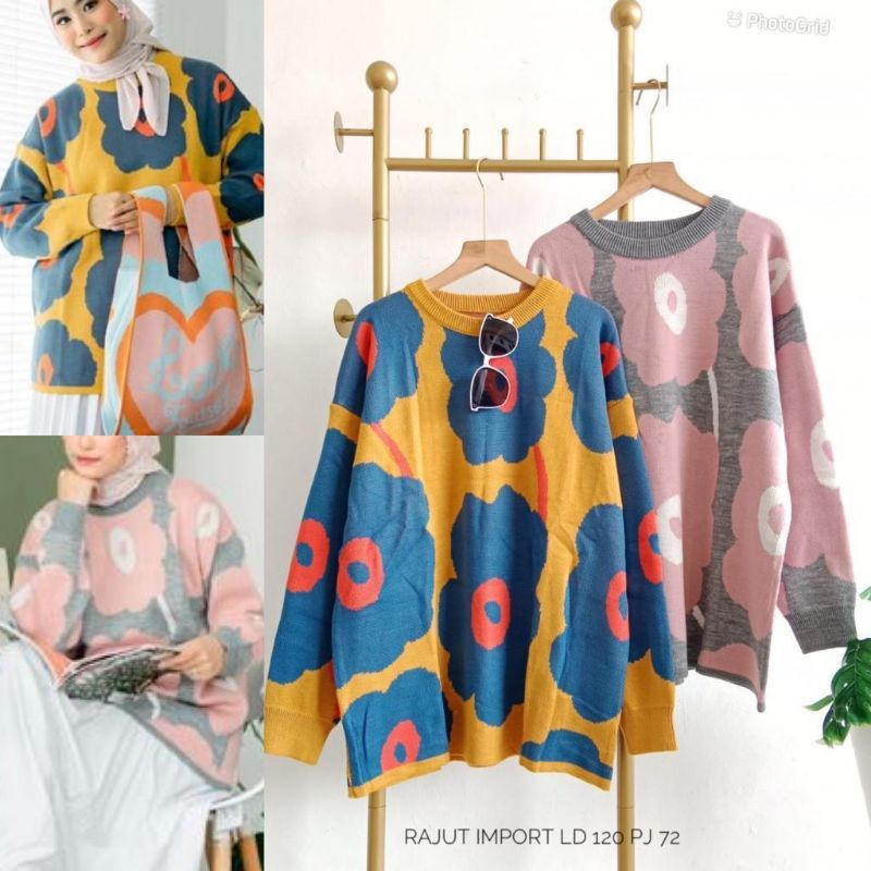 Hana Sweater Rajut Oversize Wanita Premium Motif Bunga