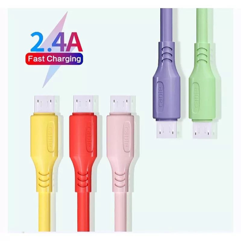 Kabel Data Charger Macaron Micro USB dan Tipe C Fast Charging 2,4A