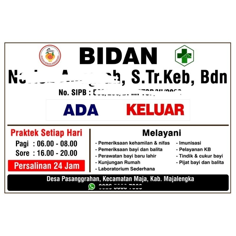 

Papan Ada Bidan / Bidan keluar custom besar 60x90cm