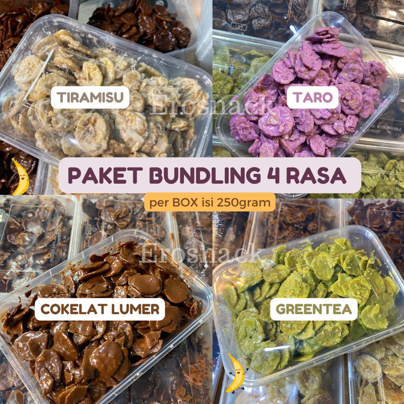 

Paket 4 Rasa kripik pisang cokelat lumer Erosnack