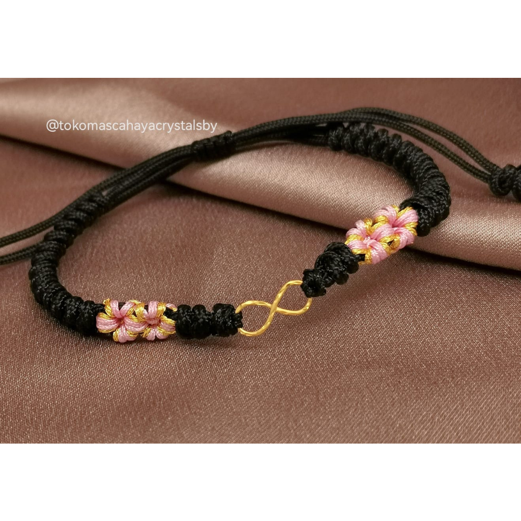 Gelang Charm Infinity Emas Kadar 8k 37.5% 375 &amp; Gelang Tali Serut (Kepang Serut / Plintir Serut)