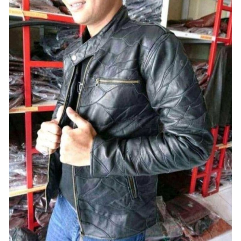 Jaket Kulit Asli Domba Original Motif Sambungan New Elegant Termurah