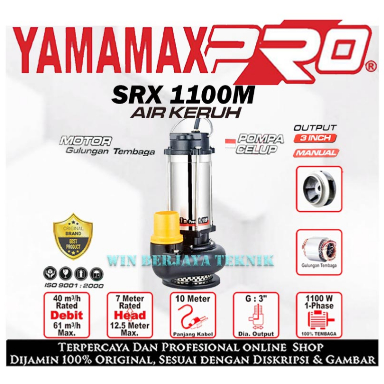YAMAMAX PRO SRX 1100 M Pompa Celup Air Kotor Bersih Keruh Sungai 3 Inch Manual Submersible Pump 3Inc
