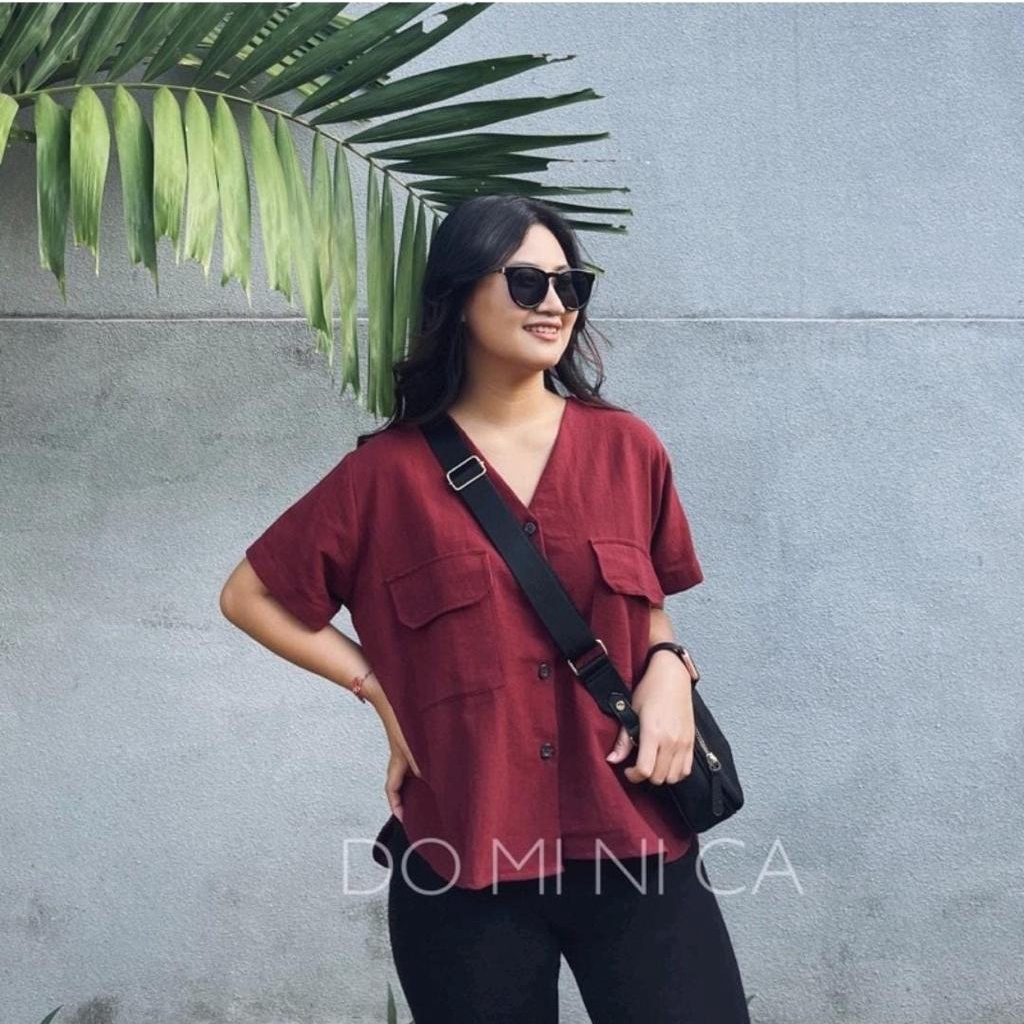 Sandra Blouse Oversize Korean Style / Diana Top Kemeja Wanita Lengan Pendek Jumbo XL Outfit Kuliah / Caca Blouse