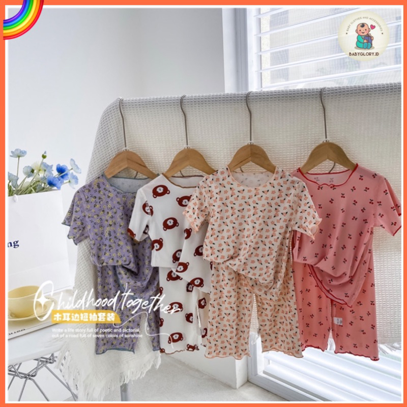 Piyama dua potong/pakaian kasual untuk anak/baju tidur anak/pakaian anak import setelan anak import