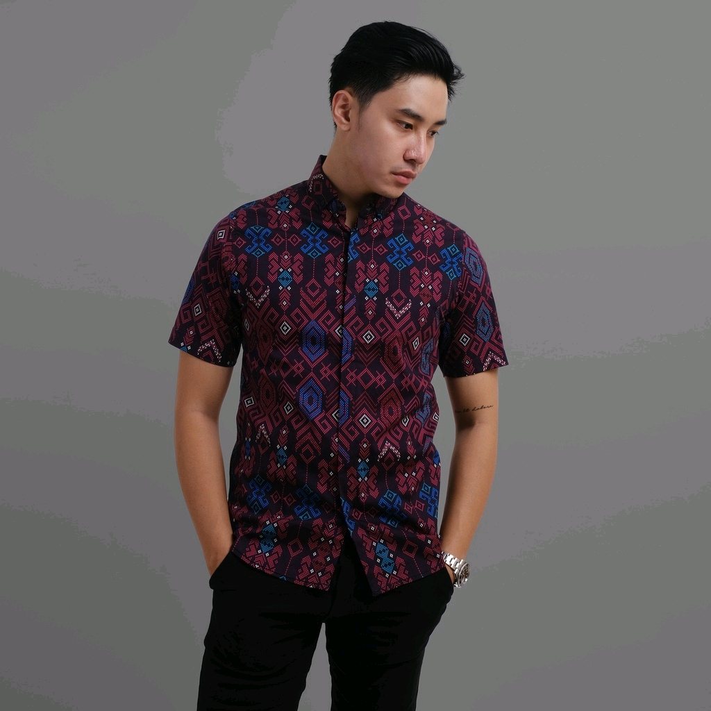 Maciku.id Kemeja Batik Pria Lengan Pendek Songket / Baju Batik Cowok