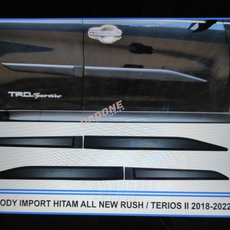 lis body bodi samping mobil toyota all new rush / Terios 2018 sampai 2023 chrome crome hitam dof 2021 2020 2019 2022 tempel