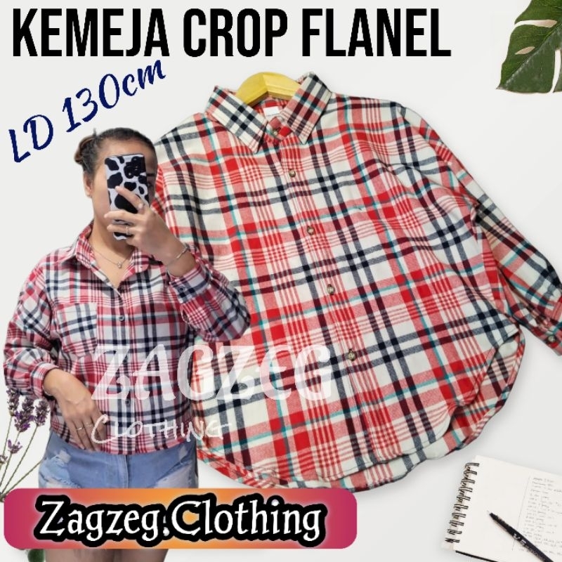 Cod Murah Atasan Kemeja Tartan Flanel Crop Top Wanita Outer Batwing Tamara Kemeja Flannel Cewek Kotak Kotak Oversize Lengan Balon