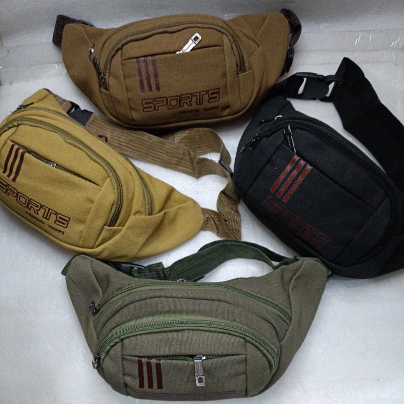 Tas Pinggang Waistbag Pria Wanita Katun Kanvas WB-R5 || Tas Pinggang Resleting 5 Murah Grosir Bandung